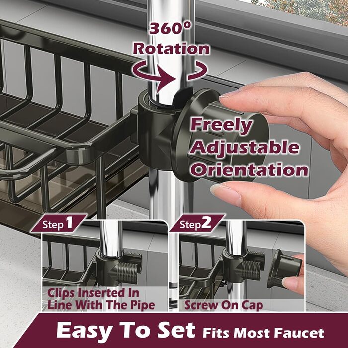 Органайзер для раковини LACEEZEN, Тримач для губки для кранів діаметром 1,78-2,8 см, Круглий, Компактний тримач для рушників для кухні, Органайзер (сірий, лівий)