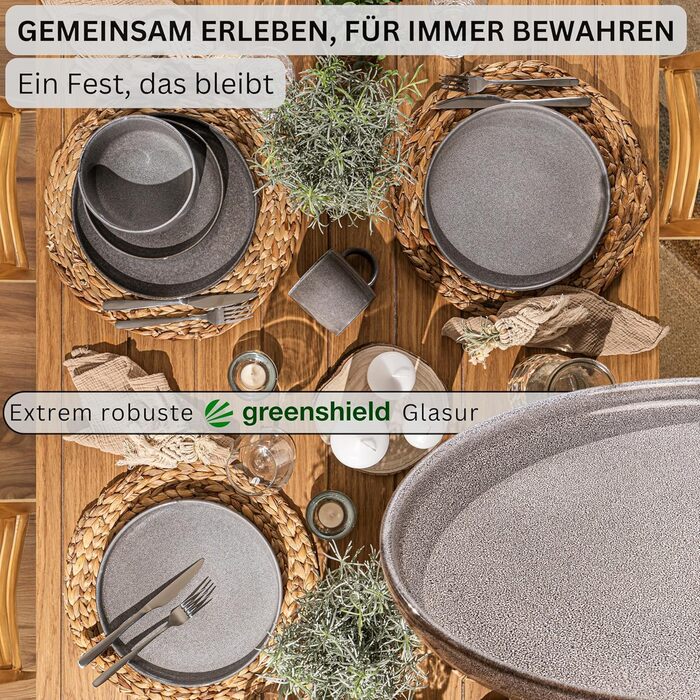 ОБІДНІ Комбінований сервіз на 6 персон, набір тарілок кавовий кухоль макаронна миска 30 шт. , набір посуду з кераміки посудомийна машина - мікрохвильова піч - стійкий до подряпин, набір посуду з кераміки КОЛЕКЦІЯ ЦІННОСТЕЙ (Cairo moon сірий, обідня тарілк