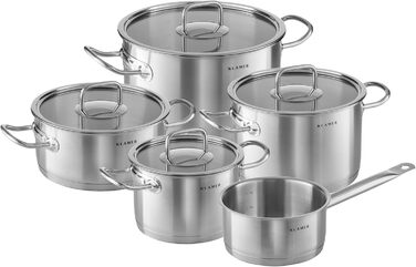 Набор кастрюль из нержавеющей стали со стеклянными крышками, 5 предметов Klamer