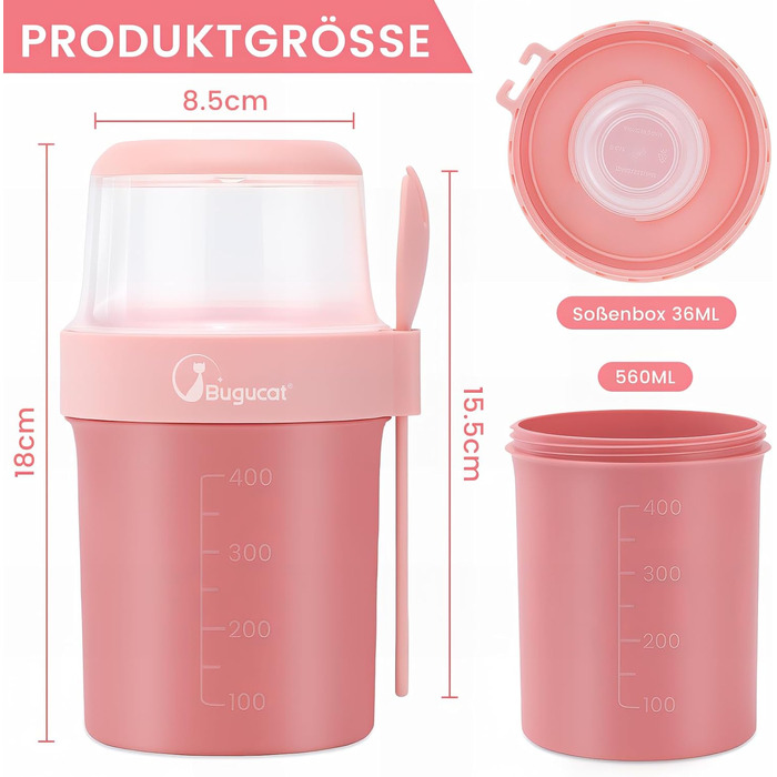 Набір з 2 стаканчиків для пластівців 870 мл з ложкою, синій/рожевий Bugucat