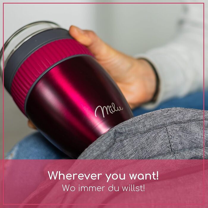 Стаканчик для пластівців Milu 400 мл з назвою MsliMax для йогурту герметичний стаканчик з ложкою (ягідний, нержавіюча сталь)