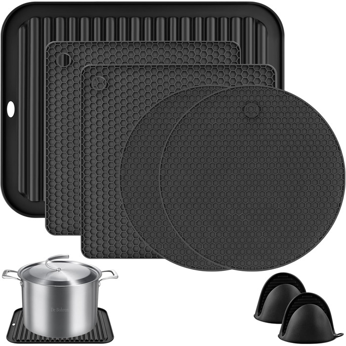 Силиконовые подставки под горячее 7 предметов черные WuGU