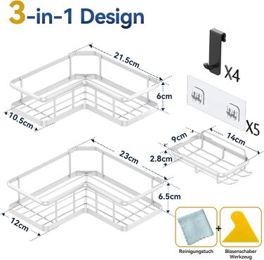Набір кутових полиць для душу, 3 предмети, сріблястий YASONIC