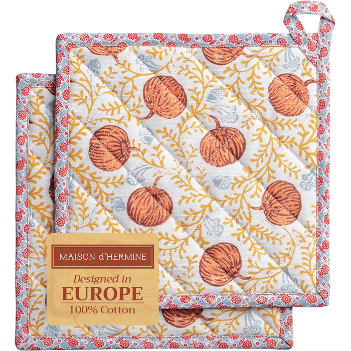 Рукавички для духовки Maison d&39 Hermine, підставки для каструль, 100 бавовна, термостійкі кухонні рукавички, рукавички для духовки (19 см x 33 см) та підставки для каструль (20 см x 20 см) для приготування їжі, Морзін - рукавички для духовки (19 x 33 см