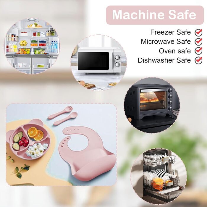 Силіконовий набір дитячого столового посуду Bizcasa з 9 предметів, нековзкий набір дитячого столового посуду, дитячий столовий посуд із присоскою, нековзна дитяча миска, дитяча тарілка, дитячий набір столових приладів для малюків, без бісфенолу А (світло-