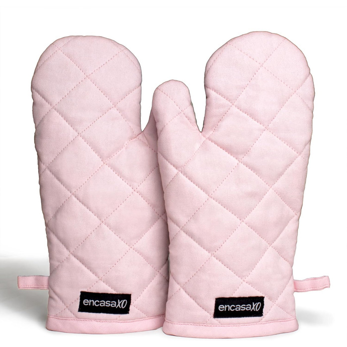 Рукавички Encasa Homes Extra Long для духовки та мікрохвильової печі (2 шт.) для використання на кухні - Силіконові сріблясті термостійкі - Захищають руки від гарячого обладнання - (17x29 см, світло-рожеві та світло-сірі)