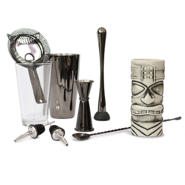 Набір бармена, 8 предметів, чорний метал, GenWare + ПОДАРУНОК келих TIKI