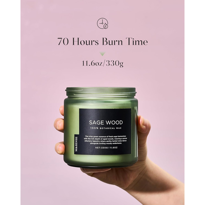 Ароматичні свічки M&SENSE з кавою у скляній банці з 2 гнітами 330 г, час горіння 70 годин, свічка з натурального соєвого воску для спальні, кухні, декору дому, подарункова свічка для чоловіків та жінок, смажена кава (шавлія)