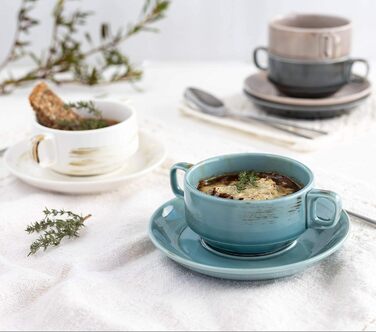 Серія Derby, преміальний набір посуду з квадратними тарілками на 4 персони гастрономічної якості, сучасний комбінований сервіз із 16 предметів у яскравих пастельних тонах, міцна порцеляна (набір супових чашок), 931448