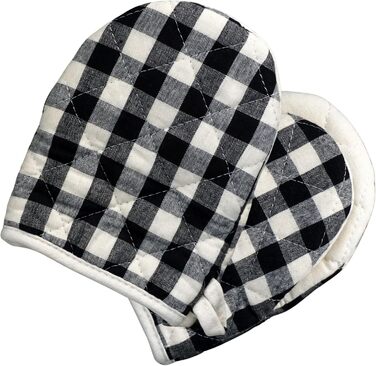 Рукавички для духовки AMRAMI термостійкі, набір бавовняних рукавичок для приготування їжі та випічки, 2 рукавички для духовки, що праються (червоно-чорні в клітинку) (маленькі чорно-білі в клітинку)