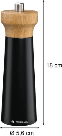 Черная/буковая древесина Фрезерная головка из древесины дуба с бесступенчатой регулировкой высокопроизводительной керамической шлифовальной машины Мельница для специй для соли 18 см, Ø 5,6 см Черный/Дуб