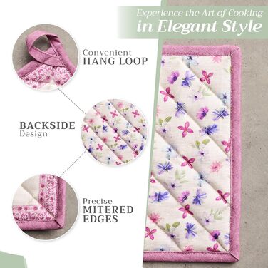 Рукавички для духовки Maison d&39 Hermine, підставки для каструль, 100 бавовна, термостійкі кухонні рукавички, рукавички для духовки (19 см x 33 см) та підставки для каструль (20 см x 20 см) для приготування їжі, Морзін - рукавички для духовки (19 x 33 см