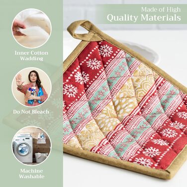 Рукавички для духовки Maison d&39 Hermine, підставки для каструль, 100 бавовна, термостійкі кухонні рукавички, рукавички для духовки (19 см x 33 см) та підставки для каструль (20 см x 20 см) для приготування їжі, Morzine - рукавички для духовки на День по