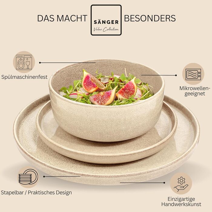 Комбінований сервіз на 6 персон, набір тарілок кавовий кухоль макаронна миска 30 шт. , набір посуду з керамограніту посудомийна машина - мікрохвильова піч - стійкий до подряпин, набір посуду з керамограніту КОЛЕКЦІЯ ЦІННОСТЕЙ (Cairo Mocha, комбінований се