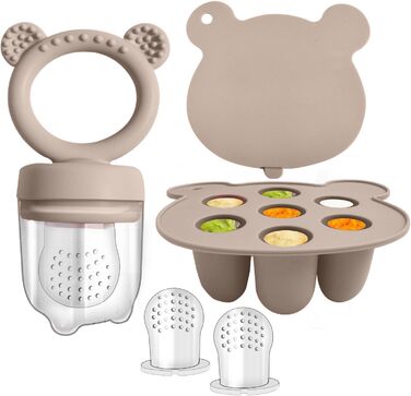 Фруктовий лосос малюк Силіконовий диспенсер для дитячого харчування та лоток для заморожування, молочне морозиво, засіб для полегшення прорізування зубів, пустушка для самостійного годування (пісок-ведмедик)