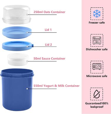 Стаканчик для пластівців 800 мл із ложкою, синій Acasimo