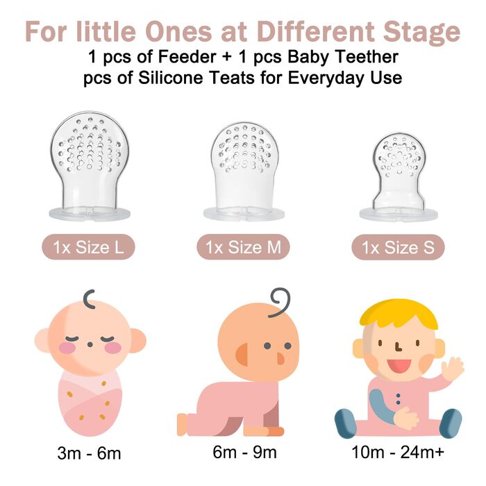 Контейнер для зберігання дитячого харчування, фруктова пустушка, силіконовий дозатор для фруктової їжі, дитяче грудне молоко, прорізування зубів, морозиво, без BPA, підходить для безпечного самостійного годування 3-місячних дітей (Pink04)