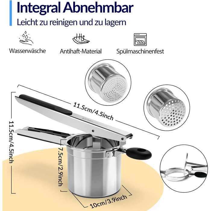 Прес для картоплі з 2 змінними чашками, нержавіюча сталь SPEENSUN