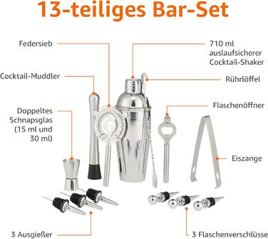 Коктейльний набір із 13 предметів, 710 мл Amazon Basics