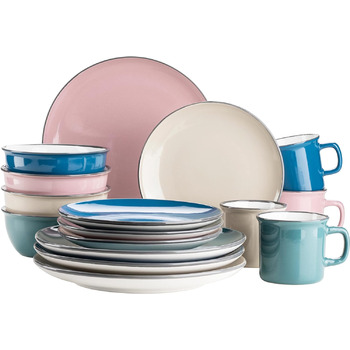 Набір посуду Mser, керамограніт Maila рожевий/сірий/синій/зелений, набір на 4 особи (бірюзовий / темно-рожевий / бежевий / темно-синій)