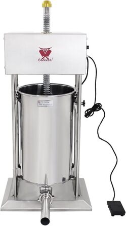Промислова машина для наповнення ковбас Beeketal &39BTH07&39 з нержавіючої сталі (об&39єм 7 л/горизонтальна конструкція), професійна машина для наповнення ковбас з 2-швидкісним повністю металевим механізмом і рукояткою, включаючи 5 насадок для напов