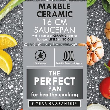 Каструлі Progress, каструля з антипригарним покриттям з металу, мармуру та кераміки, легкий алюмінієвий екструзійний матеріал - підходить для всіх типів плит, крім індукційних, каструлі можна мити в посудомийній машині (каструля з кришкою, 1,3 літра)