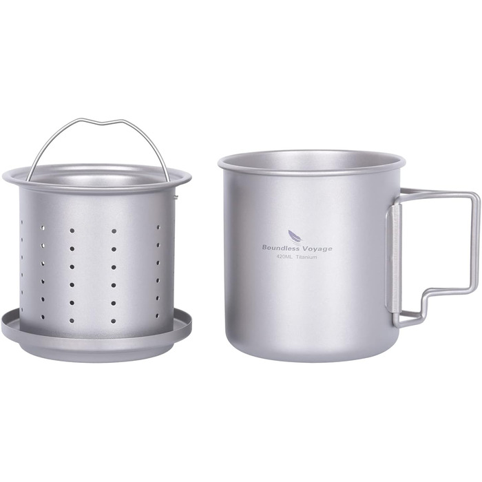 Титанова кружка з ситечком для чаю та кришкою 420 мл iBasingo