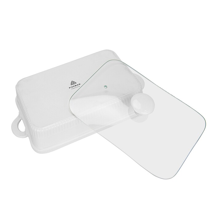 Прямокутна форма для запікання Fissman 27х19х6 см / 1,6 л зі скляною кришкою порцеляна (14156)