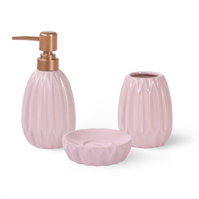 Дозатор рідкого мила Fissman 300 мл, стакан 400мл і мильниця в наборі (9512)