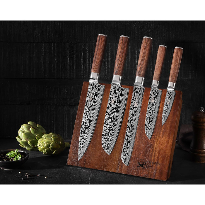 Набор из 5 ножей на магнитной подставке, серебристые Captain Cut