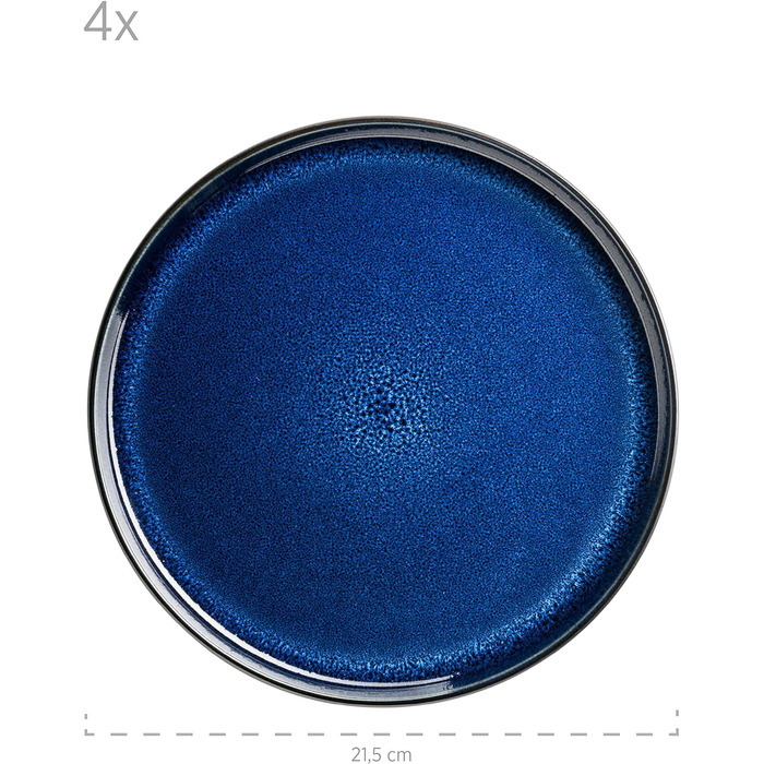 Сучасний набір на 4 персони в захоплюючому вінтажному образі, великі плоскі обідні тарілки з кераміки, керамограніту, сірий/чорний (десертна тарілка, синій / чорний)