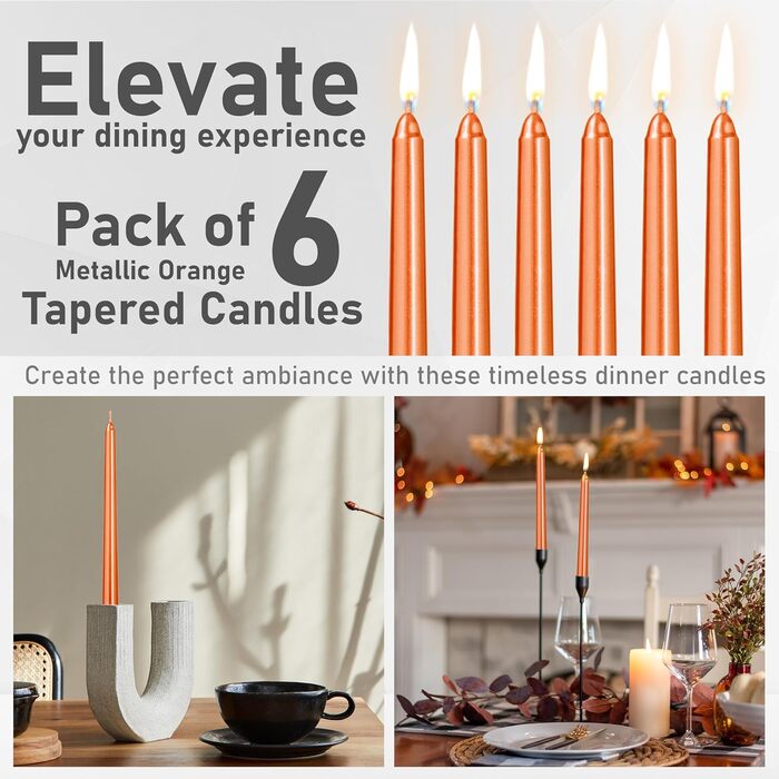 Набір свічок DECO EXPRESS Taper з 6, 10, 15 або 50 шт. , тривалий час горіння до 8 годин, без запаху (металевий помаранчевий - 6 шт. , набір з 6 шт. )