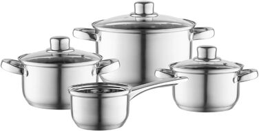 Набір посуду FLORINA 4 предмети Нержавіюча сталь 18/0 Кришка із загартованого скла Для індукційних, газових, електричних та керамічних варильних поверхонь Можна мити в посудомийній машині Високоякісний набір посуду для кожної кухні (8 предметів, Harry)