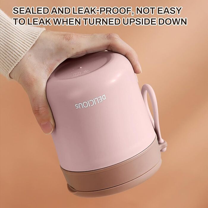 Герметичний ізольований харчовий контейнер, термоконтейнер, нержавіюча сталь, вакуумний харчовий контейнер з ложкою, для школи, роботи, пікніка (одношаровий) (рожевий)