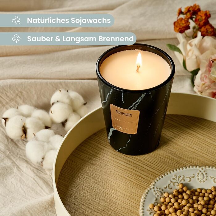 Ароматизована свічка чорного кольору 400 г, час горіння 75 годин M&SENSE
