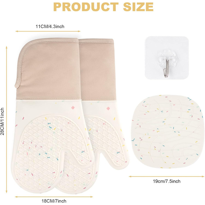 Рукавицы для духовки с подставкой под горячее и крючками, набор 5 предметов, бежевые AUAUY