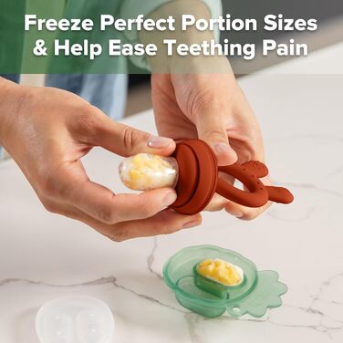 Годівниця для дитячого фруктового харчування Haakaa та міні-лоток для перекусів у морозильній камері, форми для морозива без бісфенолу А для безпечного самостійного годування немовлят, від 4 місяців (горохово-зелений) (червоний)