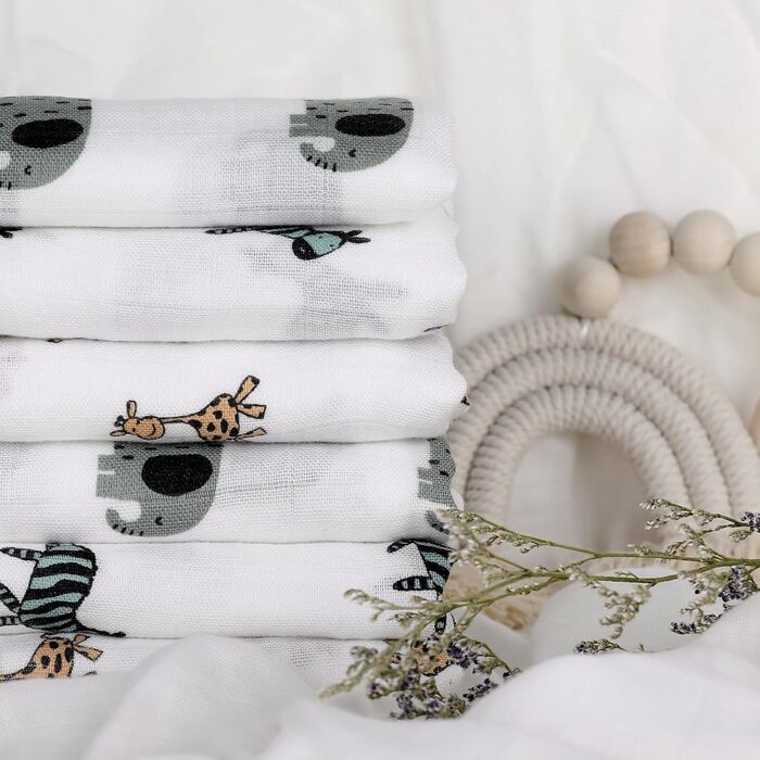 Муслінові серветки GLLQUEN для немовлят, 6 шт. бавовняних серветок для відрижки, 70 см x 70 см, абсорбуючі та дихаючі, ідеально підходять для очищення, витирання та покриття новонароджених (жираф, 3 шт.)