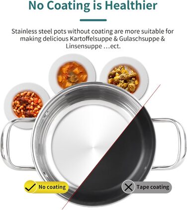 Набір каструль з нержавіючої сталі зі скляними кришками, 7 предметів Fuexmotco