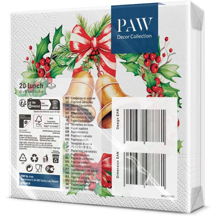 Серветки 3-шарові (33 x 33 см) I 20 шт. I Різнокольорові паперові серветки, ідеальні для різдвяного столу I Серветки - Різдво, зима, зірки, сніг, сніговики I (Святкова ялинка радості)