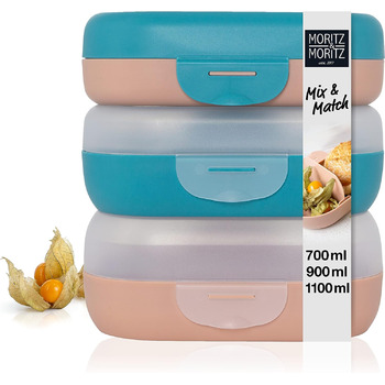 Набір дитячих ланч-боксів, 3 предмети, різнокольорові Moritz & Moritz