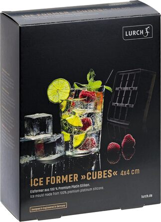 Силіконова льодогенератор Lurch ICE FORMER преміум-класу з кришкою на 20 кубиків льоду розміром 3 см, чорний, кубик 3 см (куб 4 см)