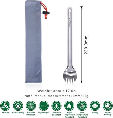 Безграничное путешествие На открытом воздухе Титановая ложка с длинной ручкой Spork Сверхлегкий кемпинг Полированная посуда Набор столовых приборов 2 шт. (Ti1510b)