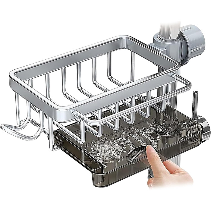 Органайзер для раковини LACEEZEN, тримач для губки для кранів діаметром 1,78-2,8 см, круглий, компактний тримач для рушників для кухні, (сріблястий, лівий)