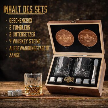 Набор бокалов для виски и аксессуаров - 4 камня для виски, щипцы и 2 подставки в комплекте Whisiskey