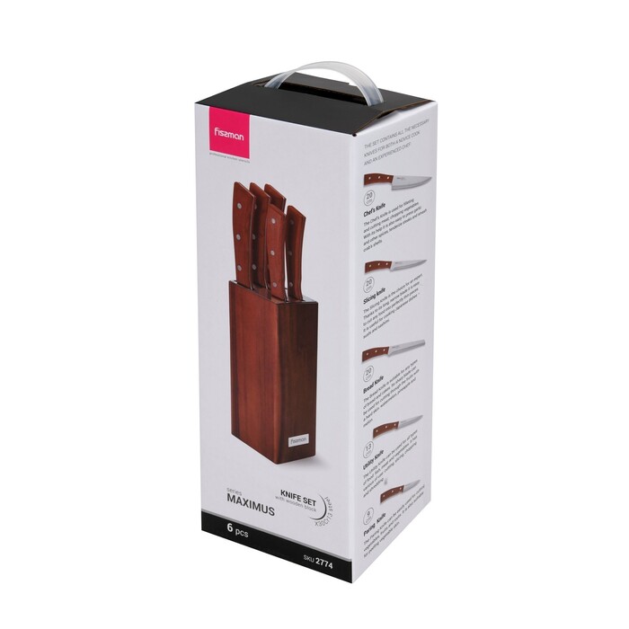 Набор ножей Fissman 6 предметов MAXIMUS в деревянной подставке X30Cr13 (2774)