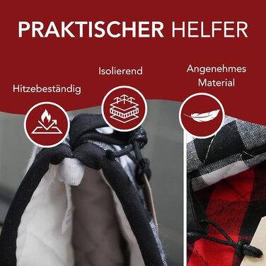 Набір з 2 рукавичок для духовки 14 х 17 см, червоно-чорні в клітинку AMRAMI