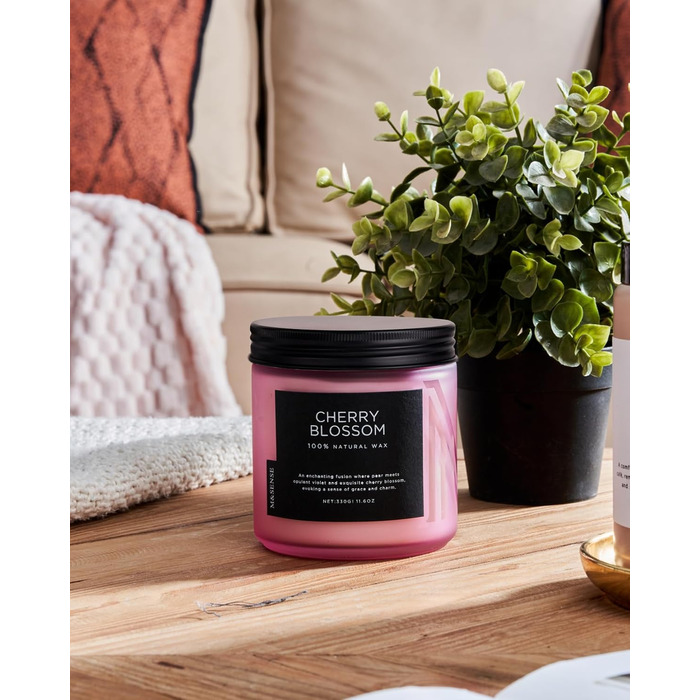 Ароматичні свічки M&SENSE з кавою у скляній банці з 2 гнітами 330 г, час горіння 70 годин, свічка з натурального соєвого воску для спальні, кухні, декору дому, подарункова свічка для чоловіків та жінок, смажена кава (цвітіння вишні)