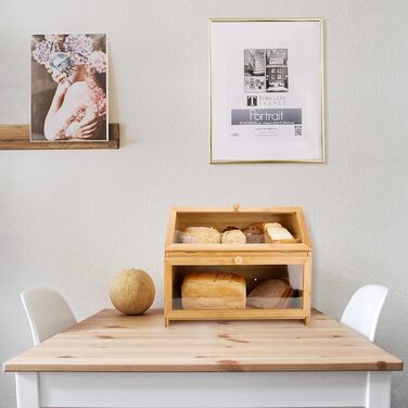 Бамбуковий хлібник Leader Accessories, 2-рівневий контейнер для хліба, безпечний для зберігання хліба, легкий догляд, 39x25x32 см, чорний (39x25x32 см/15,3&39x9,8&39x12,6&39) (Бамбук (39x25x32 см/15,3&39x9,8&39x12,6&39))