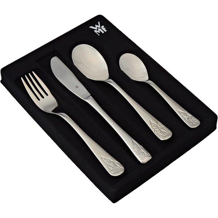 Дитячі столові прибори WMF, іменне гравіювання гноми 4 шт. и, від 3-х років, Cromargan полірована нержавіюча сталь, можна мити в посудомийній машині, з гравіюванням, подарунки на хрестини, подарунки на хрещення, дитячі столові прибори з іменним гравіюванн